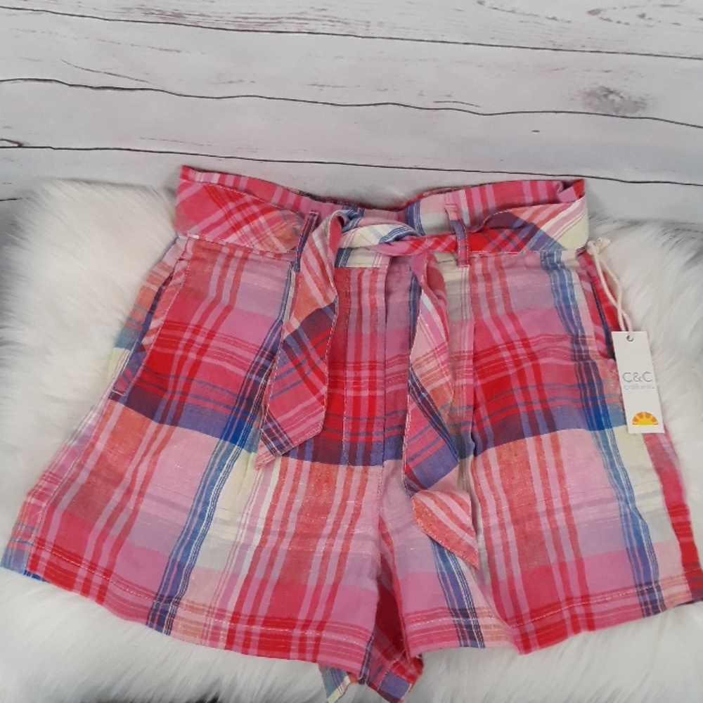 Linen high rise plaid shorts - Picture 1 of 5